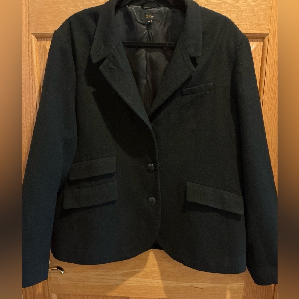 Quince Italian Wool Black Stand Collar Blazer Jacket Women’s XL Minimalist - Picture 5 of 13